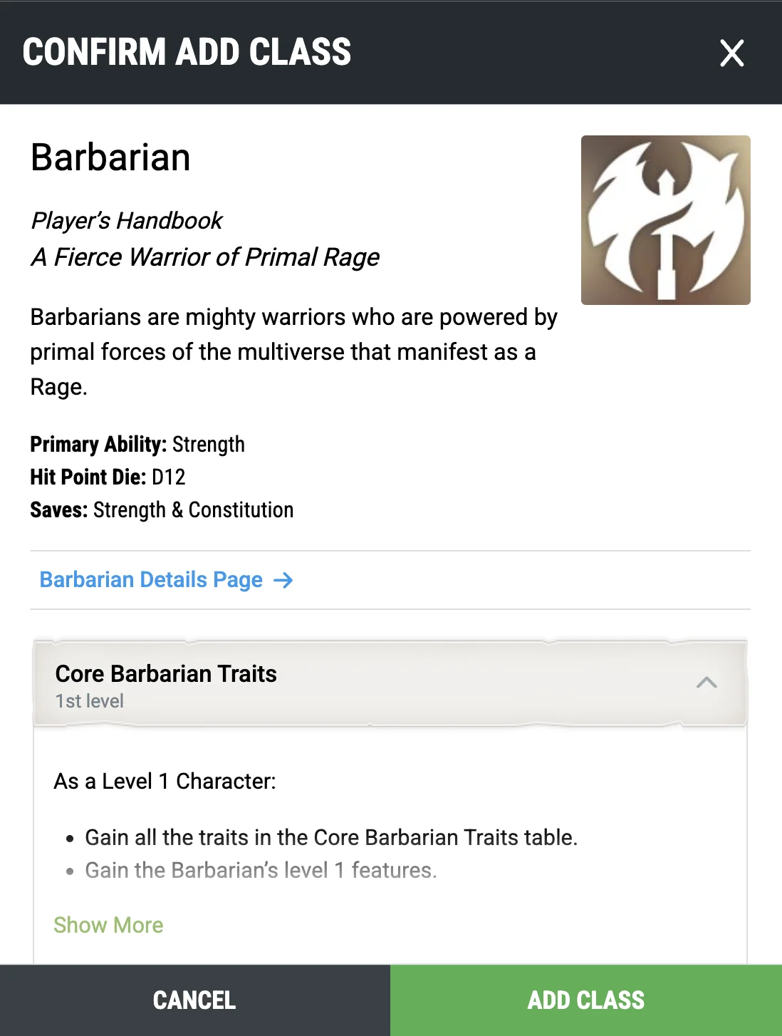 D&D Beyond: Builder - Add Class