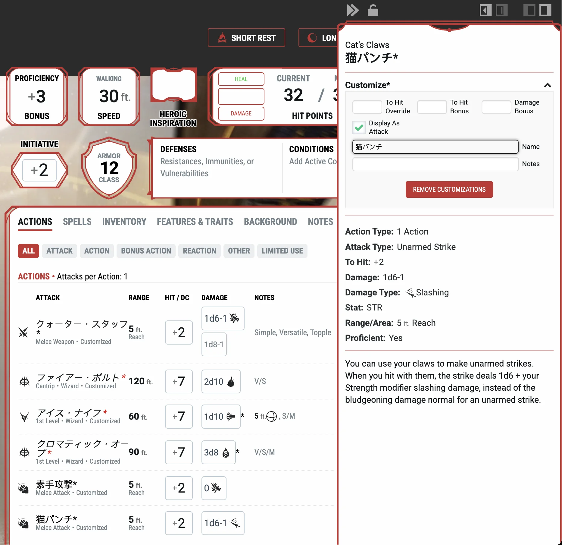 D&D Beyond: Character Sheet - Customize