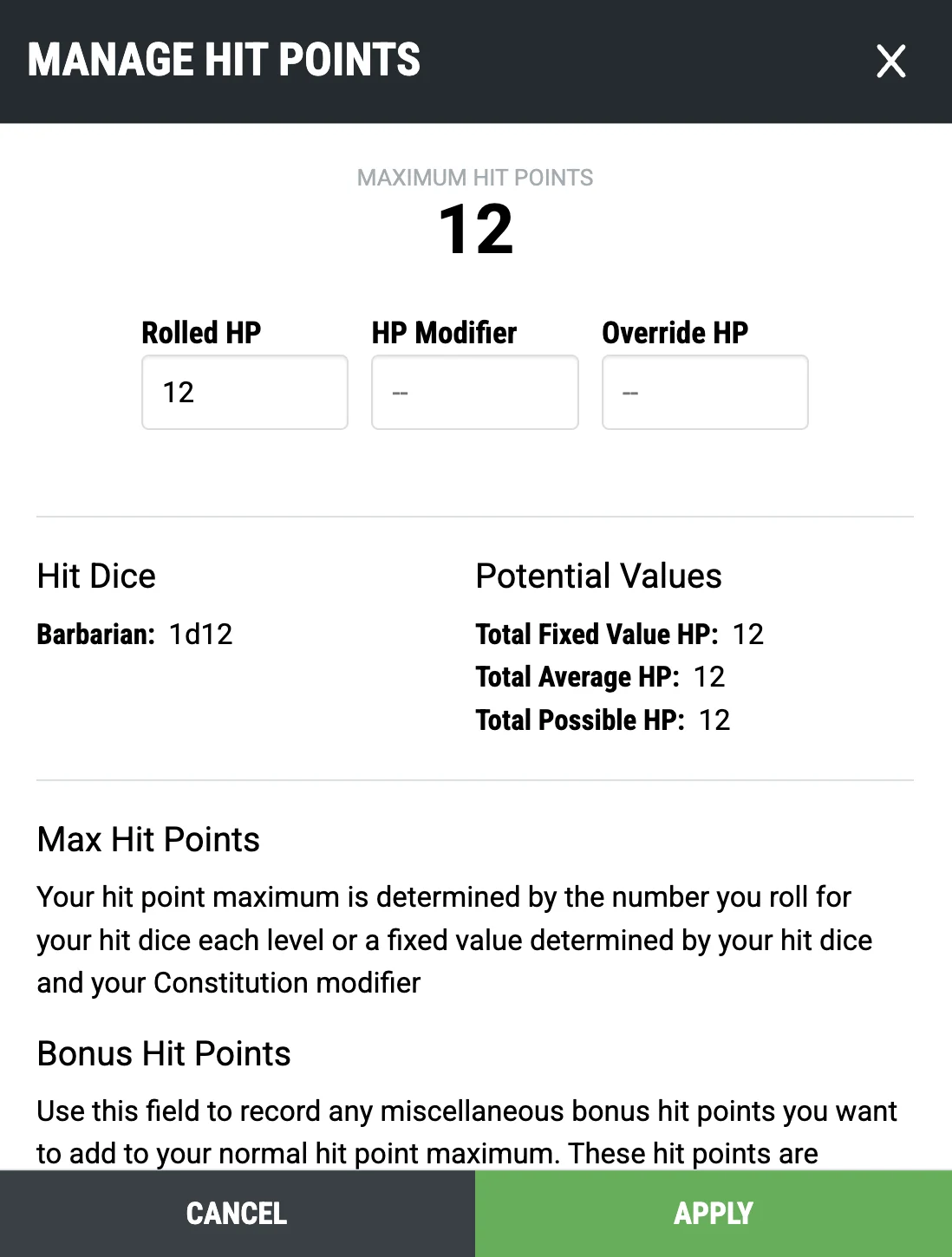 D&D Beyond: Manage Hit Points