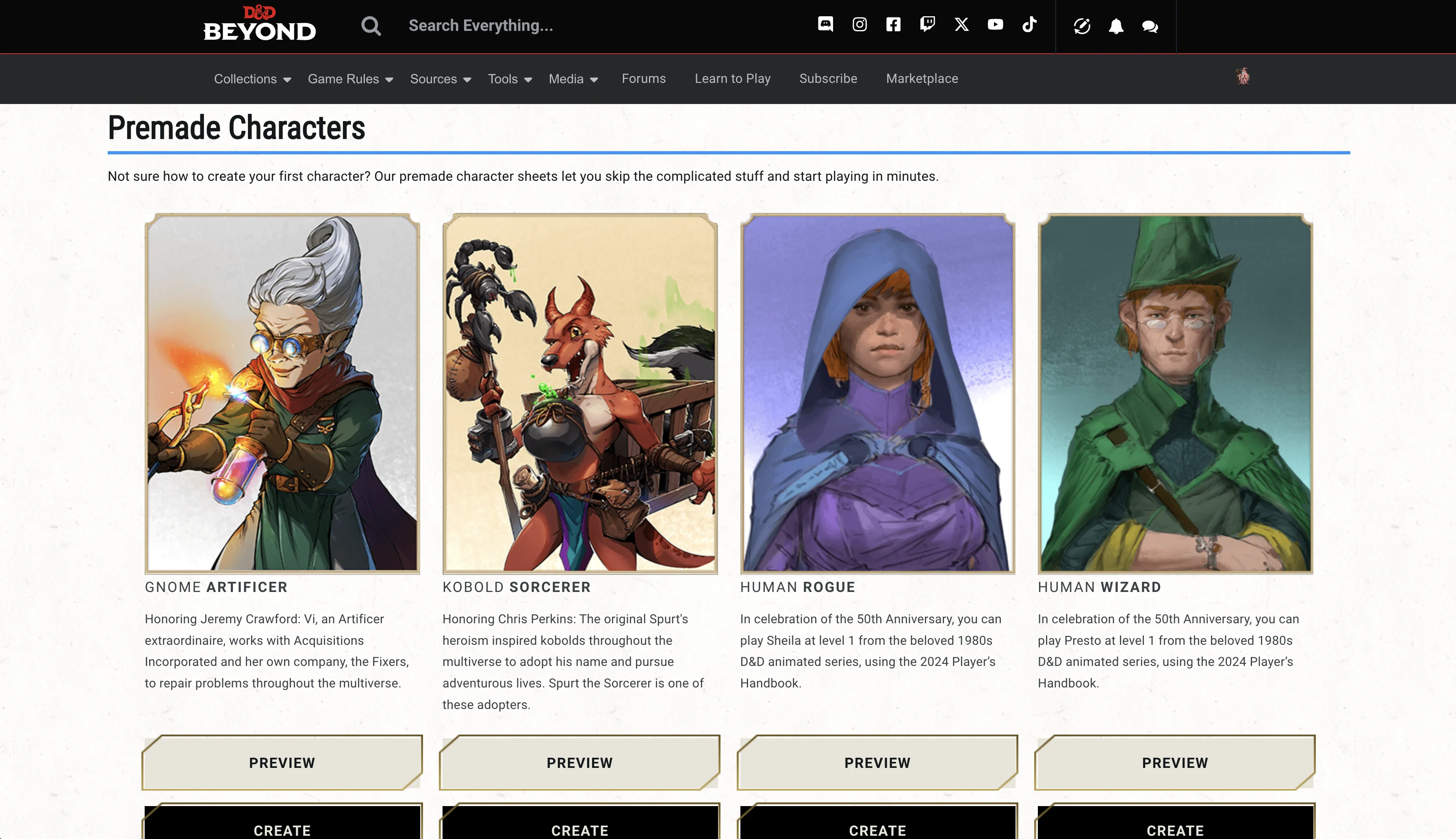 D&D Beyond: Premade Characters