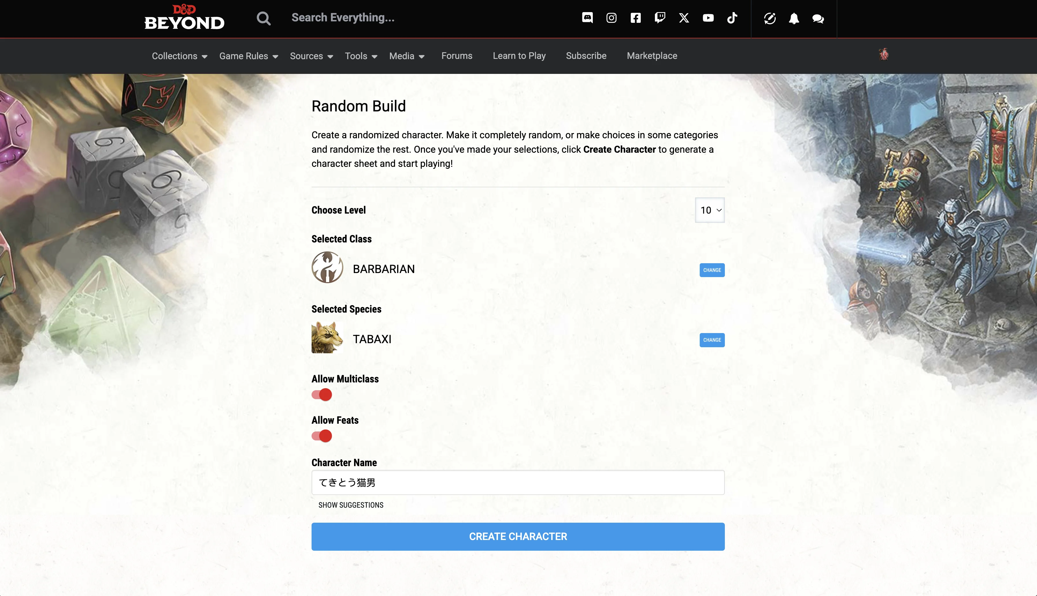 D&D Beyond: Random Build